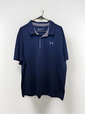 Under Armour mens polo shirt loose fit short sleeve heatgear navy blue Size XL